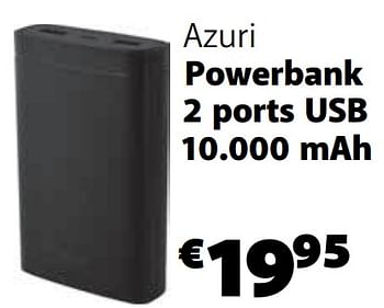 Promoties Azuri powerbank 2 ports usb 10.000 mah - Azuri - Geldig van 10/11/2019 tot 07/12/2019 bij Base
