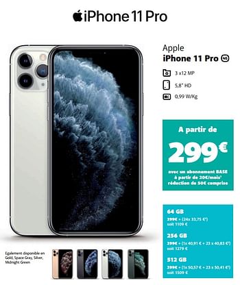 Promotions Apple iphone 11 pro - Apple - Valide de 10/11/2019 à 07/12/2019 chez Base