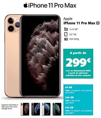 Promotions Apple iphone 11 pro max - Apple - Valide de 10/11/2019 à 07/12/2019 chez Base
