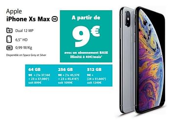 Promotions Apple iphone xs max - Apple - Valide de 10/11/2019 à 07/12/2019 chez Base