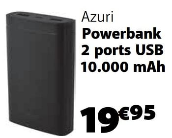 Promotions Azuri powerbank 2 ports usb 10.000 mah - Azuri - Valide de 10/11/2019 à 07/12/2019 chez Base