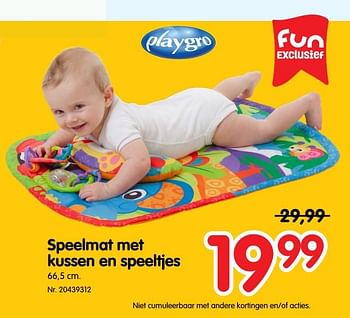 Promoties Speelmat met kussen en speeltjes - Playgro - Geldig van 06/11/2019 tot 19/11/2019 bij Fun