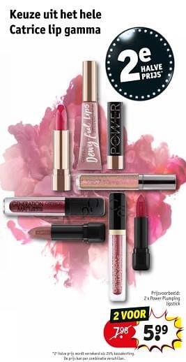 Promotions Keuze uit het hele catrice lip gamma power plumping lipstick - Catrice - Valide de 12/11/2019 à 24/11/2019 chez Kruidvat