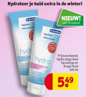 Promoties Hydrateer je huid extra in de winter hydro dagcrème gevoelige en droge huid - Huismerk - Kruidvat - Geldig van 12/11/2019 tot 24/11/2019 bij Kruidvat