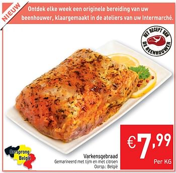 Promoties Varkensgebraad gemarineerd met tijrn en met citroen - Huismerk - Intermarche - Geldig van 12/11/2019 tot 17/11/2019 bij Intermarche
