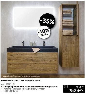 Promoties Badkamermeubel todi brown dark spiegel op aluminium frame met led verlichting rondom - Mio Bagno - Geldig van 19/11/2019 tot 26/12/2019 bij Zelfbouwmarkt