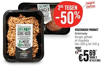 Promoties Vegetarisch product greenway burger, gehakt of chipolata - Greenway - Geldig van 14/11/2019 tot 20/11/2019 bij Delhaize
