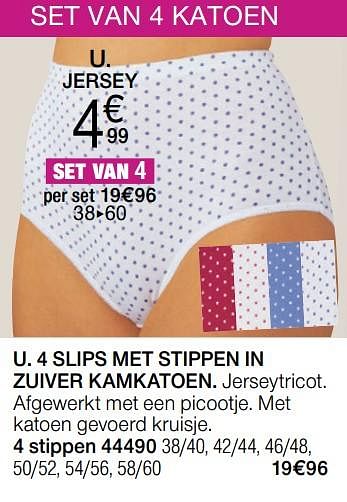 Promoties 4 slips met stippen in zuiver kamkatoen - Huismerk - Damart - Geldig van 01/11/2019 tot 15/12/2019 bij Damart