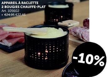 Promotions Appareil à raclette 2 bougies chauffe-plat - Produit maison - Zelfbouwmarkt - Valide de 19/11/2019 à 26/12/2019 chez Zelfbouwmarkt