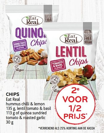 Promoties Chips eat real 2e voor 1-2 prijs - Eat Real - Geldig van 20/11/2019 tot 03/12/2019 bij Alvo