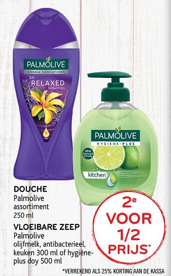 Promoties Douche palmolive of vloeibare zeep palmolive 2e voor 1-2 prijs - Palmolive - Geldig van 20/11/2019 tot 03/12/2019 bij Alvo