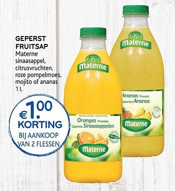 Promoties Geperst fruitsap materne €1.00 korting bij aankoop van 2 flessen - Materne - Geldig van 20/11/2019 tot 03/12/2019 bij Alvo