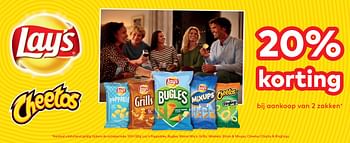 Promoties Lay`s - cheetos 20% korting bij aankoop van 2 zakken - Huismerk - Alvo - Geldig van 20/11/2019 tot 03/12/2019 bij Alvo