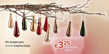 Promoties 12x druppel glas kasjmier bruin - Huismerk - Euroshop - Geldig van 22/11/2019 tot 31/12/2019 bij Euro Shop