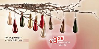 Promoties 12x druppel glas licht goud - Huismerk - Euroshop - Geldig van 22/11/2019 tot 31/12/2019 bij Euro Shop