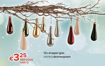 Promoties 12x druppel glas dennengroen - Huismerk - Euroshop - Geldig van 22/11/2019 tot 31/12/2019 bij Euro Shop