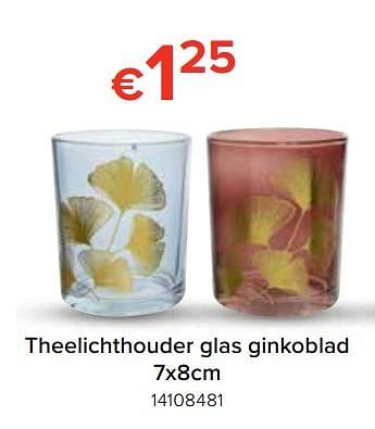 Promoties Theelichthouder glas ginkoblad - Huismerk - Euroshop - Geldig van 22/11/2019 tot 31/12/2019 bij Euro Shop