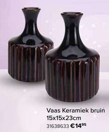 Promoties Vaas keramiek bruin 15x15x23cm - Huismerk - Euroshop - Geldig van 22/11/2019 tot 31/12/2019 bij Euro Shop