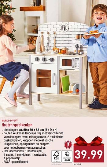 Promoties Houten speelkeuken - Huismerk - Aldi - Geldig van 18/11/2019 tot 23/11/2019 bij Aldi