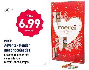 Promoties Adventskalender met chocolaatjes - MERCI - Geldig van 18/11/2019 tot 23/11/2019 bij Aldi