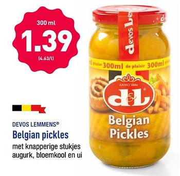 Promoties Belgian pickles - Devos Lemmens - Geldig van 18/11/2019 tot 23/11/2019 bij Aldi