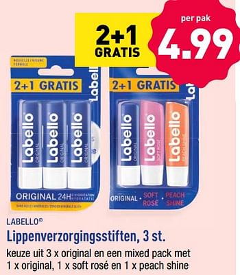 Promoties Lippenverzorgingsstiften - Labello - Geldig van 18/11/2019 tot 23/11/2019 bij Aldi
