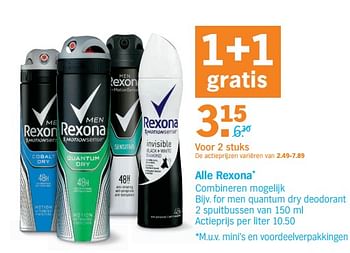 Promoties Alle rexona for men quantum dry deodorant - Rexona - Geldig van 18/11/2019 tot 24/11/2019 bij Albert Heijn