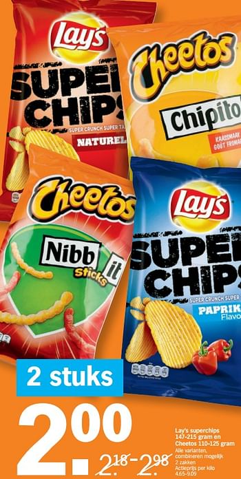 Promoties Lay`s superchips en cheetos - Lay's - Geldig van 18/11/2019 tot 24/11/2019 bij Albert Heijn