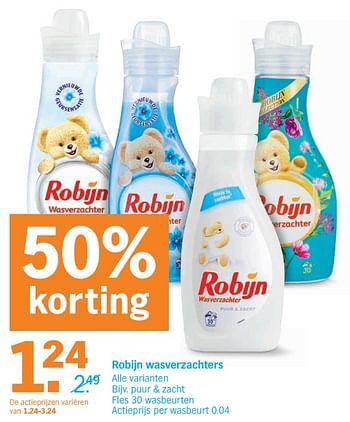 Promoties Robijn wasverzachters puur + zacht - Robijn - Geldig van 18/11/2019 tot 24/11/2019 bij Albert Heijn
