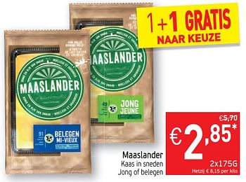Promoties Maaslander kaas in sneden jonq of beleqen - Maaslander - Geldig van 19/11/2019 tot 24/11/2019 bij Intermarche