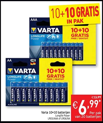 Promotions Varta 10+10 batterijen longlife power - Varta - Valide de 19/11/2019 à 24/11/2019 chez Intermarche