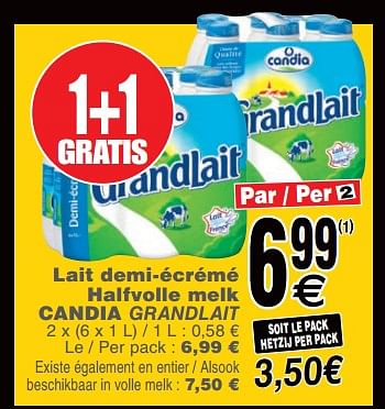 Promoties Lait demi-écrémé halfvolle melk candia grandlait - CANDIA - Geldig van 19/11/2019 tot 25/11/2019 bij Cora
