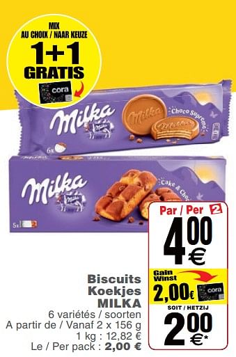 Promoties Biscuits koekjes milka - Milka - Geldig van 19/11/2019 tot 25/11/2019 bij Cora