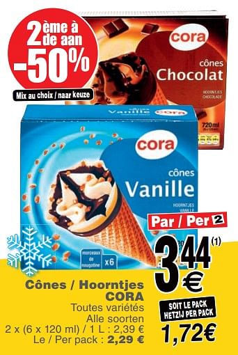 Promoties Cônes - hoorntjes cora - Huismerk - Cora - Geldig van 19/11/2019 tot 25/11/2019 bij Cora