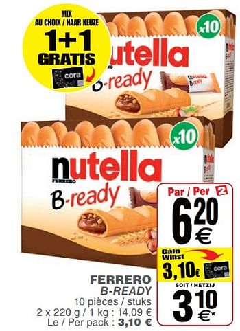 Promoties Ferrero b-ready - Nutella - Geldig van 19/11/2019 tot 25/11/2019 bij Cora