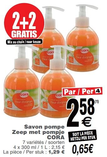 Promoties Savon pompe zeep met pompje cora - Huismerk - Cora - Geldig van 19/11/2019 tot 25/11/2019 bij Cora