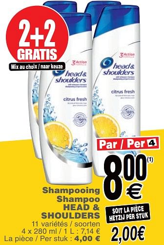 Promoties Shampooing shampoo head + shoulders - Head & Shoulders - Geldig van 19/11/2019 tot 25/11/2019 bij Cora