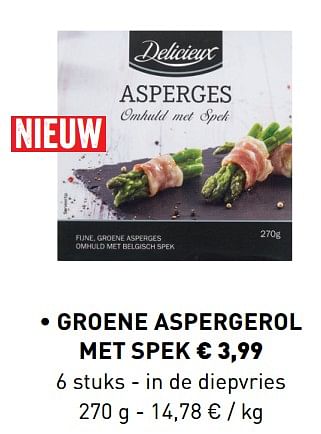 Promoties Groene aspergerol met spek - Delicieux - Geldig van 18/11/2019 tot 31/12/2019 bij Lidl