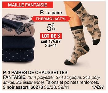 Promotions 3 paires de chaussettes fantaisie - Produit Maison - Damart - Valide de 01/11/2019 à 15/12/2019 chez Damart