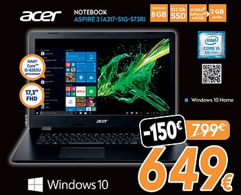 Promotions Acer notebook aspire 3 a317-51g-573r - Acer - Valide de 21/11/2019 à 02/12/2019 chez Krefel