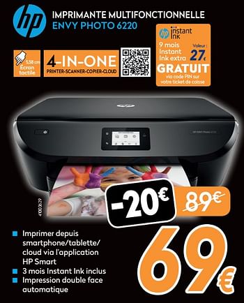 Promotions Hp imprimante multifonctionnelle envy photo 6220 - HP - Valide de 21/11/2019 à 02/12/2019 chez Krefel