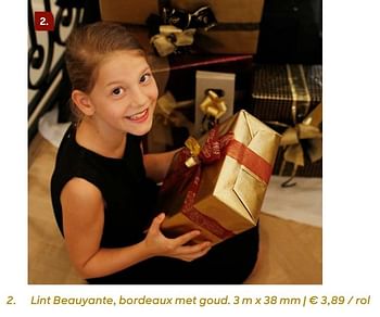 Promotions Lint beauyante, bordeaux met goud. 3 m x 38 mm - Produit Maison - Ava - Valide de 20/11/2019 à 31/01/2020 chez Ava