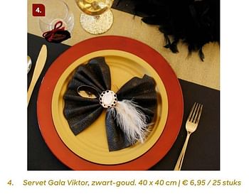 Promoties Servet gala viktor, zwart-goud. 40 x 40 cm - Huismerk - Ava - Geldig van 20/11/2019 tot 31/01/2020 bij Ava