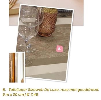 Promoties Tafelloper sizoweb de luxe, roze met gouddraad. 5 m x 30 cm - Huismerk - Ava - Geldig van 20/11/2019 tot 31/01/2020 bij Ava