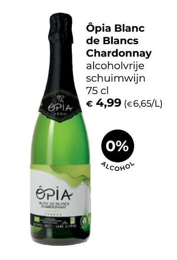 Promoties Opia blanc de blancs chardonnay alcoholvrije schuimwijn - Schuimwijnen - Geldig van 13/11/2019 tot 31/12/2019 bij Bioplanet