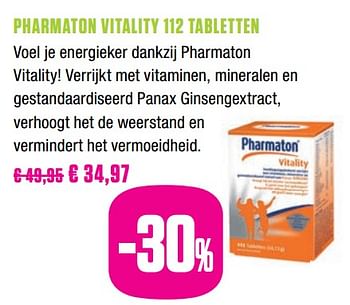 Promotions Pharmaton vitality 112 tabletten - Pharmaton - Valide de 25/11/2019 à 24/02/2020 chez Medi-Market
