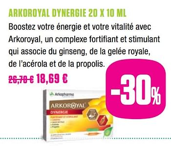 Promotions Arkoroyal dynergie 20 x 10 ml - Arkoroyal - Valide de 25/11/2019 à 24/02/2020 chez Medi-Market