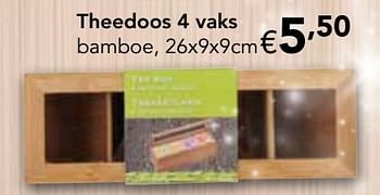 Promoties Theedoos 4 vaks bamboe, 26x9x9cm - Huismerk - Happyland - Geldig van 18/11/2019 tot 31/12/2019 bij Happyland