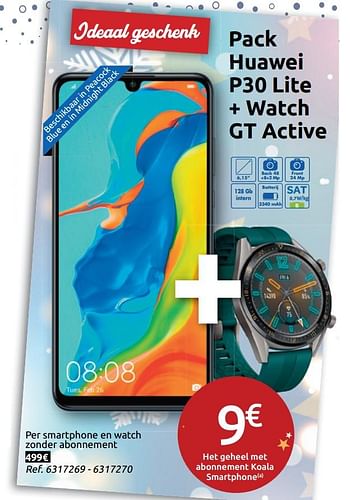 Promoties Pack huawei p30 lite + watch gt active - Huawei - Geldig van 20/11/2019 tot 31/12/2019 bij Carrefour