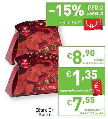 Promoties Côte d`or pralinette - Cote D'Or - Geldig van 26/11/2019 tot 31/12/2019 bij Intermarche